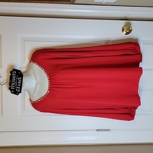 Ruby Rd. Woman Blouse 1X Red with Silver Studs Long Sleeve